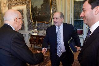 Il Presidente Giorgio Napolitano accoglie Sergio Marini e Vincenzo Gesmundo, rispettivamente Presidente e Segretario organizzativo della Confederazione Nazionale Coldiretti