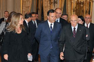 Il Presidente della Repubblica Giorgio Napolitano nel corso dell'incontro con i partecipanti all'11^ edizione del Foro di dialogo Italia - Spagna