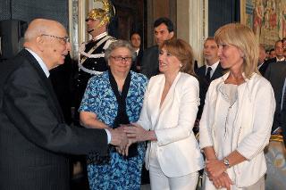 Il Presidente Giorgio Napolitano con alcuni familiari di vittime del terrorismo nel corso della cerimonia del Giorno della Memoria .