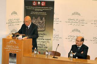 Il Presidente Giorgio Napolitano rivolge il suo indirizzo di saluto in occasione dell'apertura della Conferenza &quot;Italia-Israele: gli ultimi 150 anni&quot;