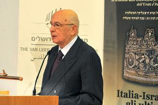 Il Presidente Giorgio Napolitano all'Istituto Van Leer in occasione dell'apertura della Conferenza &quot;Italia-Israele: gli ultimi 150 anni&quot;