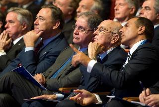 Il Presidente Giorgio Napolitano con il Presidente dell'Unione Industriali di Napoli Paolo Graziano, nel corso dell'Assemblea pubblica dell'Unione