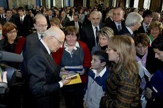 Il Presidente Giorgio Napolitano durante la cerimonia della celebrazione del &quot;Giorno della Memoria&quot;
