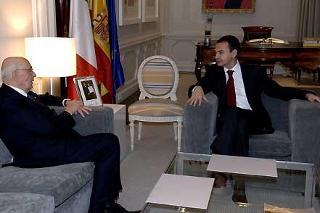Il Presidente Giorgio Napolitano con Josè Luis Zapatero, Presidente del Governo del Regno di Spagna durante il colloquio alla Moncloa
