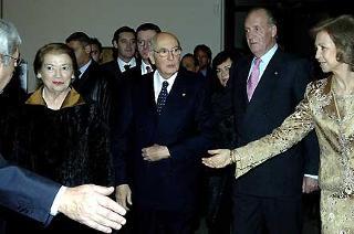 Il Presidente Giorgio Napolitano con la moglie Clio e LL.MM. il Re Juan Carlos e la Regina Sofia all'inaugurazione della Mostra sul Tintoretto al Museo del Prado
