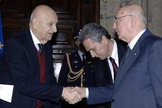 Il Presidente Giorgio Napolitano con Paolo Barbi e Francesco Rutelli in occasione del &quot;Giorno del Ricordo&quot;.