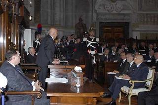 Un momento della cerimonia di insediamento del Presidente del Consiglio di Stato Dott. Mario Egidio Schinaia, e di presentazione della Relazione sull'attività della giustizia amministrativa, alla presenza del Capo dello Stato Giorgio Napolitano.