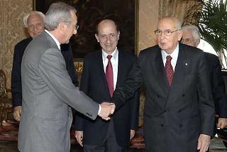 Il Presidente Giorgio Napolitano con Enrico Boselli, Roberto Villetti e Marco Pannella, Rappresentanza Parlamentare &quot;La Rosa nel Pugno&quot;, in occasione delle consultazioni