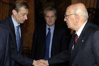 Il Presidente Giorgio Napolitano con Piero Fassino, Segretario dei Democratici di Sinistra e Francesco Rutelli, Presidente de La Margherita, in occasione delle consultazioni
