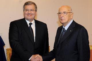 Il Presidente Giorgio Napolitano con il Presidente della Repubblica di Polonia Bronislaw Komorowski, in occasione della visita di Stato nella Repubblica di Polonia