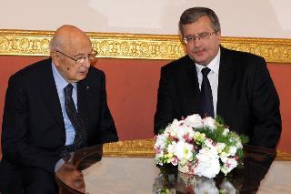 Il Presidente Giorgio Napolitano durante i colloqui con il Presidente della Repubblica di Polonia in occasione della visita di Stato nella Repubblica di Polonia