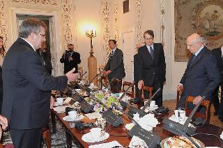 Il Presidente Giorgio Napolitano durante i colloqui allargati alle delegazioni ufficiali