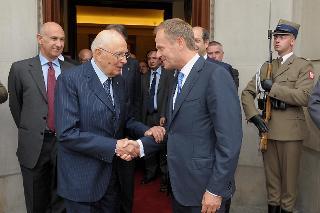 Il Presidente Giorgio Napolitano con il Primo Ministro di Polonia Donald Tusk in occasione della visita di Stato nella Repubblica di Polonia