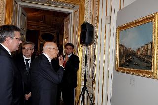 Il Presidente Giorgio Napolitano durante l'inaugurazione della mostra &quot;Canaletto a Varsavia&quot; in occasione della visita di Stato nella Repubblica di Polonia