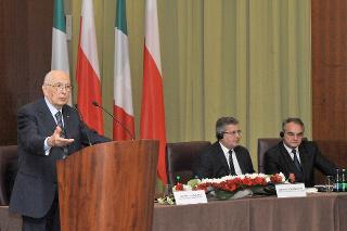 Il Presidente Giorgio Napolitano nel corso del suo intervento in occasione del Forum economico di imprenditori italiani e polacchi