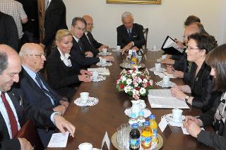 Il Presidente Giorgio Napolitano con il Presidente del Sejm Ewa Kopacz durante i colloqui al Palazzo del Parlamento in occasione della visita di Stato nella Repubblica di Polonia