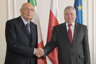 Il Presidente Giorgio Napolitano con il Presidente del Senato Bogdan Michal Borusewicz in occasion e della visita di Stato nella Repubblica di Polonia