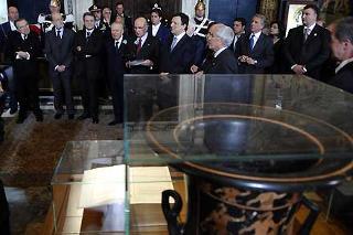 Il Presidente Giorgio Napolitano rivolge il suo indirizzo di saluto poco prima dell'inaugurazione della Mostra &quot;Capolavori dell'arte europea&quot;, in occasione del cinquantesimo anniversario della firma dei Trattati istitutivi delle Comunità Europee.