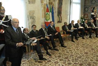 Il Presidente Giorgio Napolitano, durante il suo intervento al convegno degli industriali del Nord-Est