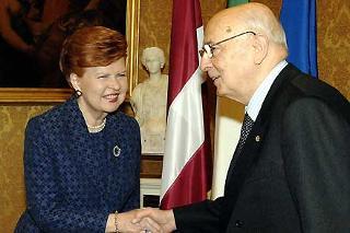 Il Presidente Giorgio Napolitano con Vaira Vike-Freiberga, Presidente della Repubblica di Lettonia