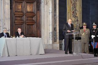 Il Presidente Giorgio Napolitanoo durante il suo intervento in occasione della cerimonia di consegna delle insegne di Cavaliere dell'Ordine &quot;Al Merito del Lavoro&quot;, ai Cavalieri del Lavoro nominati il 2 giugno 2012,