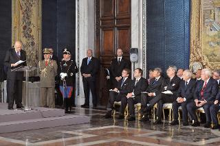 Il Presidente Giorgio Napolitano durante il suo intervento in occasione della cerimonia di consegna delle insegne di Cavaliere dell'Ordine &quot;Al Merito del Lavoro&quot;, ai Cavalieri del Lavoro nominati il 2 giugno 2012