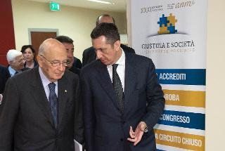 Il Presidente Giorgio Napolitano con Rodolfo Maria Sabelli, Presidente dell'Associazione Nazionale Magistrati, in occasione dell'inaugurazione del XXXI Congresso dell'Associazione