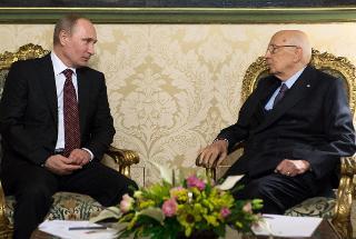 Il Presidente Giorgio Napolitano nel corso dei colloqui con il Presidente della Federazione Russa Vladimir Putin
