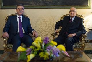 Il Presidente Giorgio Napolitano con il Presidente della Repubblica di Turchia Abdullah Gül nel corso dei colloqui