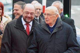 Il Presidente Giorgio Napolitano accolto da Martin Schulz, Presidente del Parlamento Europeo