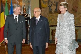 Il Presidente Giorgio Napolitano con le LL. MM. il Re dei Belgi Filippo e la Regina Mathilde in visita ufficiale in Italia