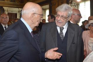 Il Presidente Giorgio Napolitano con Ettore Scola in occasione della presentazione dei candidati ai Premi &quot;David di Donatello&quot; per l'anno 2014