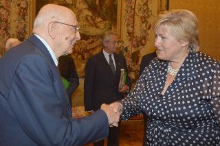 Il Presidente Giorgio Napolitano con la Sig.ra Erna Solberg, Primo Ministro del Regno di Norvegia