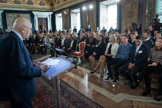 Il Presidente Giorgio Napolitano rivolge il suo indirizzo di saluto in occasione della Conferenza &quot;L'Europa dei diritti&quot; nell'ambito del ciclo di incontri &quot;L'Europa siamo noi&quot; organizzato in occasione del semestre di Presidenza Italiana del Consiglio Europeo