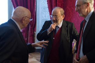 Il Presidente Giorgio Napolitano con Umberto Eco e Renzo Piano, in occasione della conferenza &quot;L'Europa della Cultura&quot;