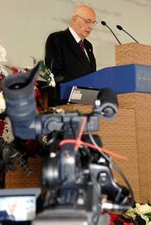 Il Presidente Giorgio Napolitano, durante il suo intervento all'Università di Humboldt