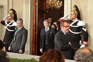 La rappresentanza parlamentare della Lega Nord Padania dopo i colloqui con il Presidente Giorgio Napolitano in occasione delle consultazioni
