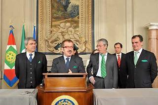 La rappresentanza parlamentare della Lega Nord Padania dopo i colloqui con il Presidente Giorgio Napolitano in occasione delle consultazioni