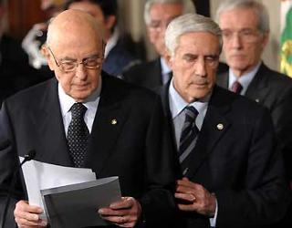 Il Presidente della Giorgio Napolitano al termine dell'incontro con il Presidente del Senato Franco Marini
