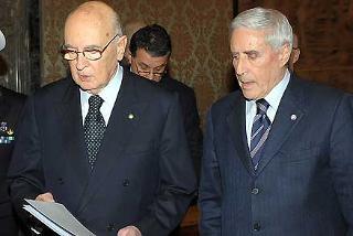 Il Presidente Giorgio Napolitano con il Presidente del Senato Franco Marini al Quirinale