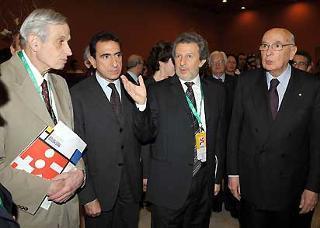 Il Presidente Giorgio Napolitano con il Premio Nobel John Nash, Carlo Fuortes e Piergiorgio Odifreddi, al Festival della Matematica