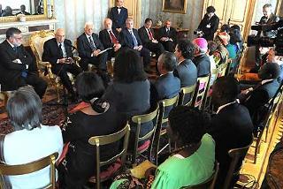 Un momento dell'incontro del Presidente della Repubblica Giorgio Napolitano con i partecipanti alla VI Conferenza Internazionale promossa dalla Comunità di S.Egidio sul tema &quot;Comunità e Salute: DREAM, un modello per l'Africa&quot;