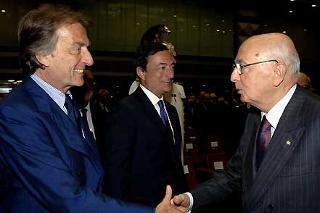 Il Presidente Giorgio Napolitano con Luca Cordero di Montezemolo, Presidente della Confindustria e Mario Draghi, Governatore della Banca d'Italia al termine della relazione annuale della CONSOB