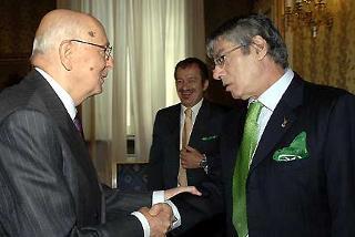 Il Presidente Giorgio Napolitano con Umberto Bossi, Segretario Federale della Lega Nord