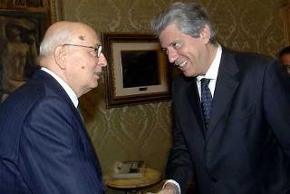 Il Presidente Giorgio Napolitano con Francesco Pizzetti, Presidente del Garante per la protezione dei dati personali, in occasione della presentazione della Relazione annuale