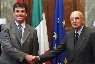 I Presidenti della Repubblica Italiana, Giorgio Napolitano e di Albania, Bamir Topi al termine delle comunicazioni alla stampa