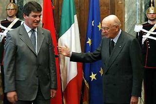 Il Presidente Giorgio Napolitano con il Presidente della Repubblica di Albania, Bamir Topi in occasione della visita ufficiale in Italia