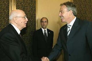 Il Presidente Giorgio Napolitano con Tony Blair, l'Inviato Speciale del Quartetto per il Medio Oriente