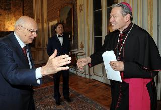Il Presidente Giorgio Napolitano accoglie S.E. Rev.ma Mons. Karl Golser, nuovo Vescovo di Bolzano