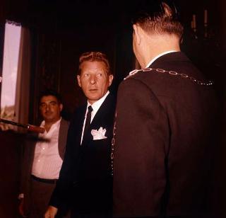 L'attore Danny Kaye, rappresentante dell'UNICEF, in visita al Quirinale dal Presidente della Repubblica Giovanni Gronchi